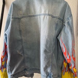 Oversized Denim Jacket: w/flame detail on sleeves